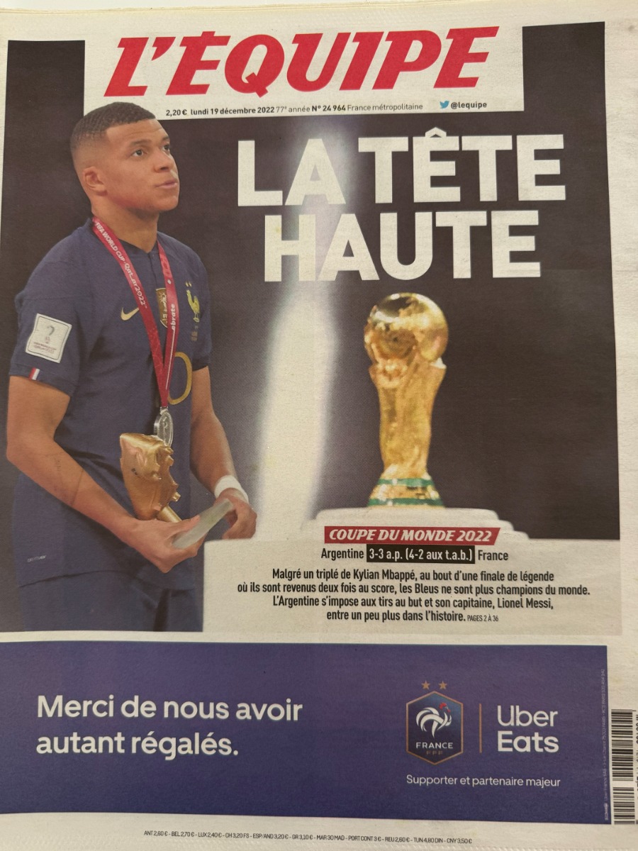 Journal l'équipe 19/12/2022 Finale de la Coupe du Monde France / Argentine - Football - Journal L'Équipe authentique - Revue Vintage