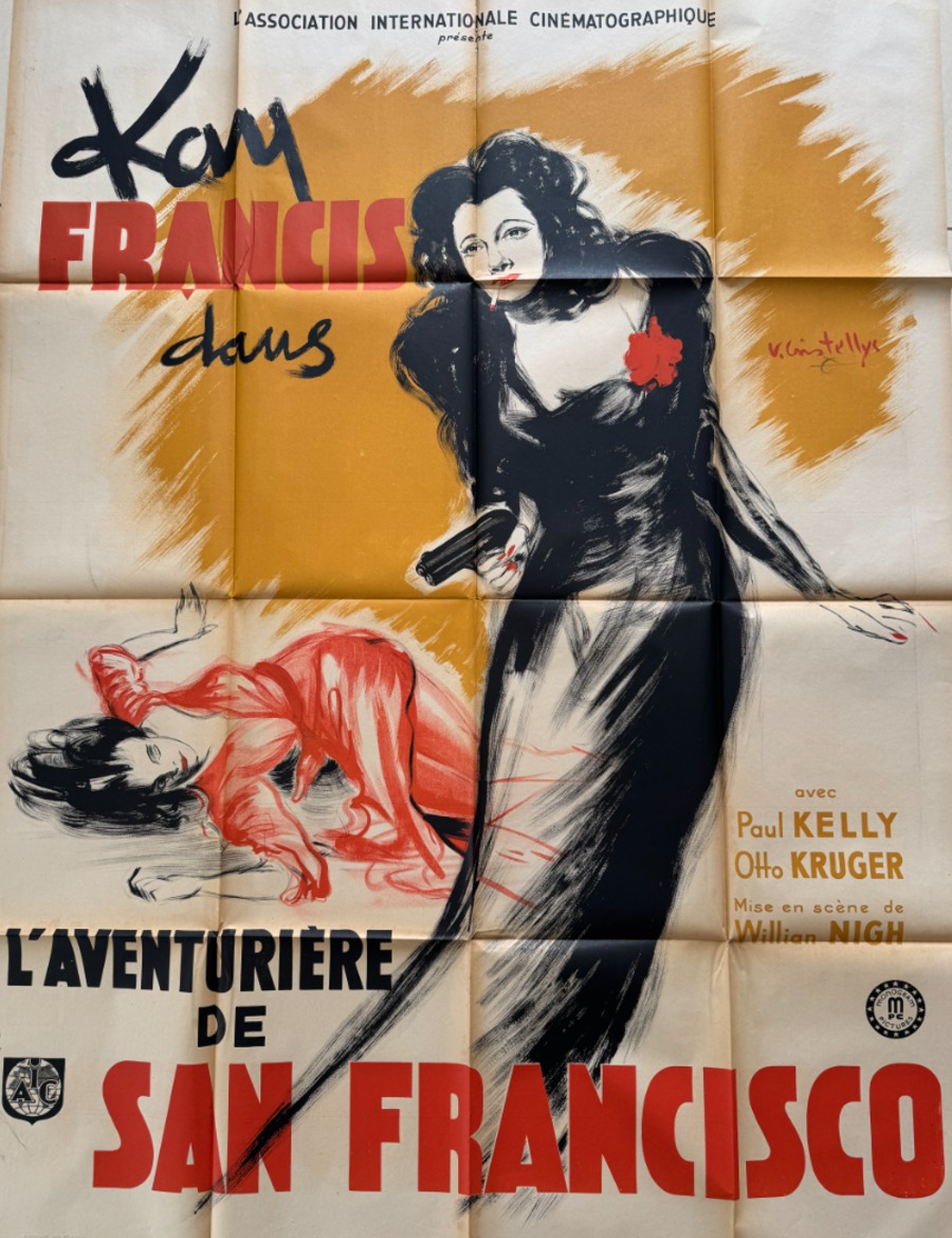 Affiche ancienne 1945 cinéma l’aventurière de San Francisco - Kay Francis - Cinéma authentique - Revue Vintage