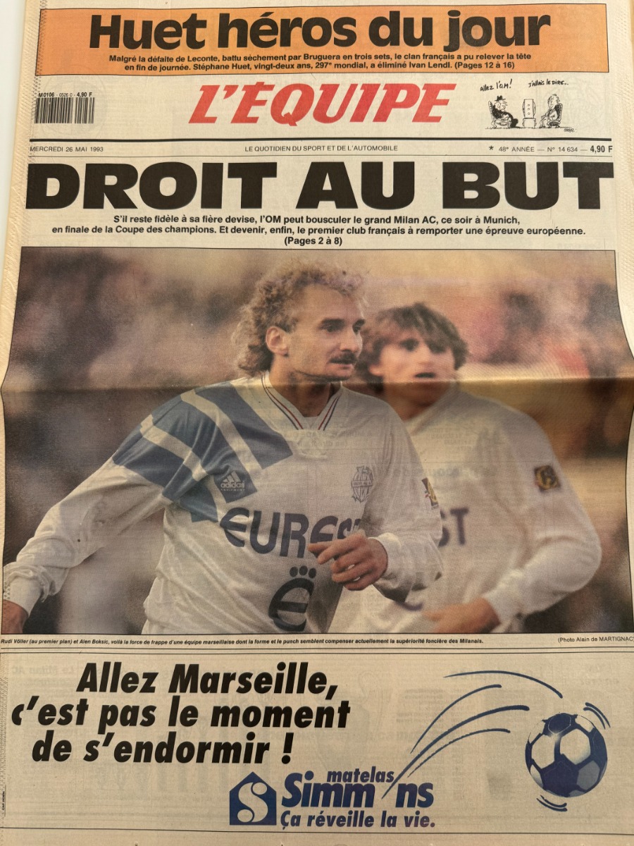 Journal l'équipe 26/05/1993 Droit au But - Finale de rêve Marseille / Milan AC - Coupe d'Europe - OM - Football - Journal L'Équipe authentique - Revue Vintage