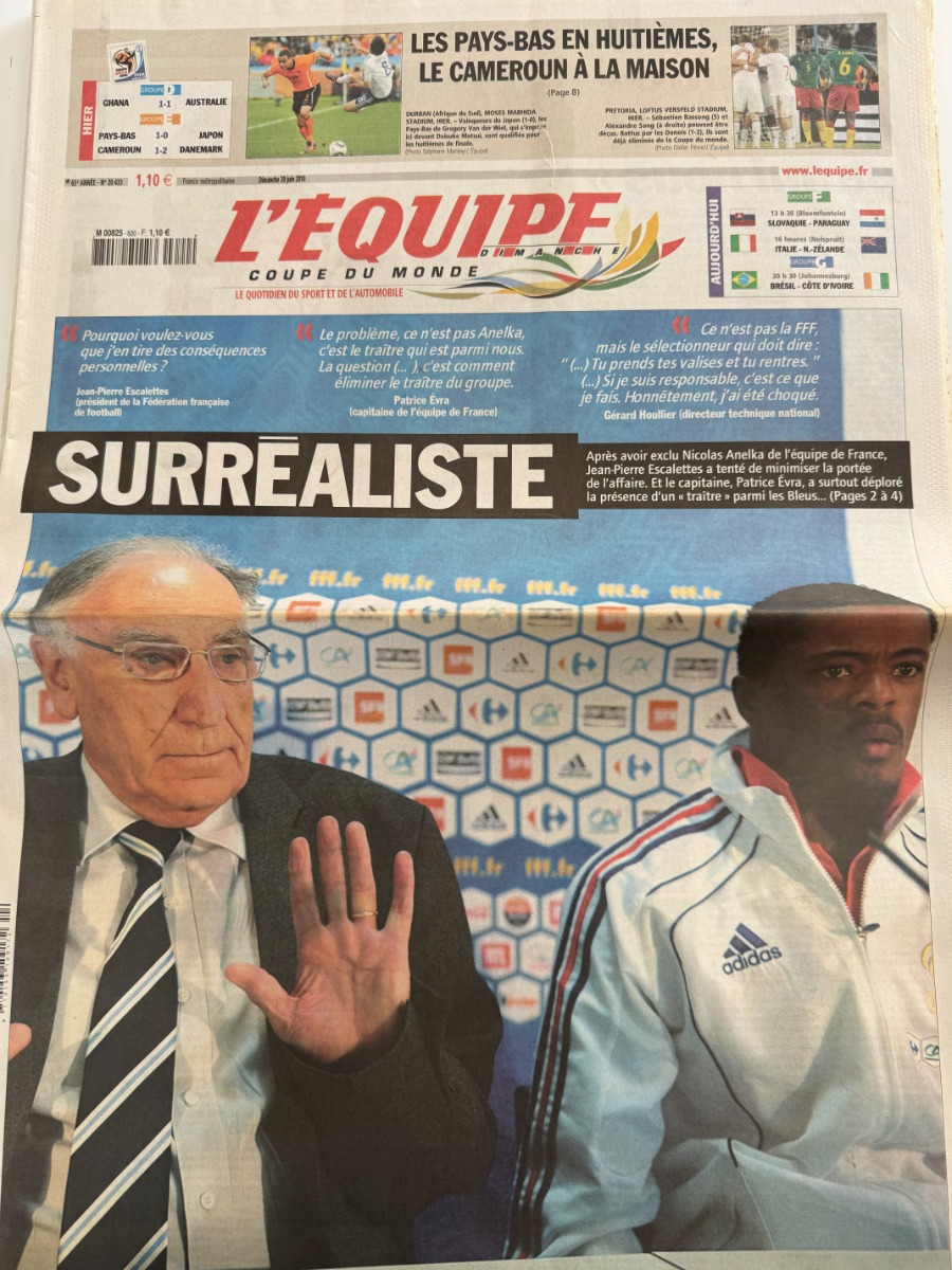 Journal l'équipe 20/06/2010 Surréaliste - Coupe du Monde de Football - Journal L'Équipe authentique - Revue Vintage