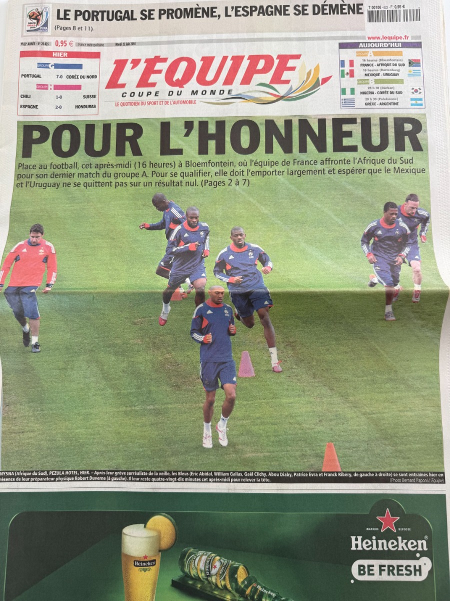 Journal l'équipe 22/06/2010 pour l'honneur - Coupe du Monde de Football - Journal L'Équipe authentique - Revue Vintage