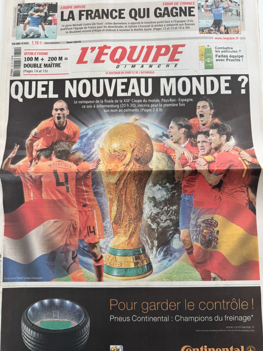 Journal l'équipe 11/07/2010 Finale Espagne - Pays bas - Coupe du Monde de Football - Journal L'Équipe authentique - Revue Vintage