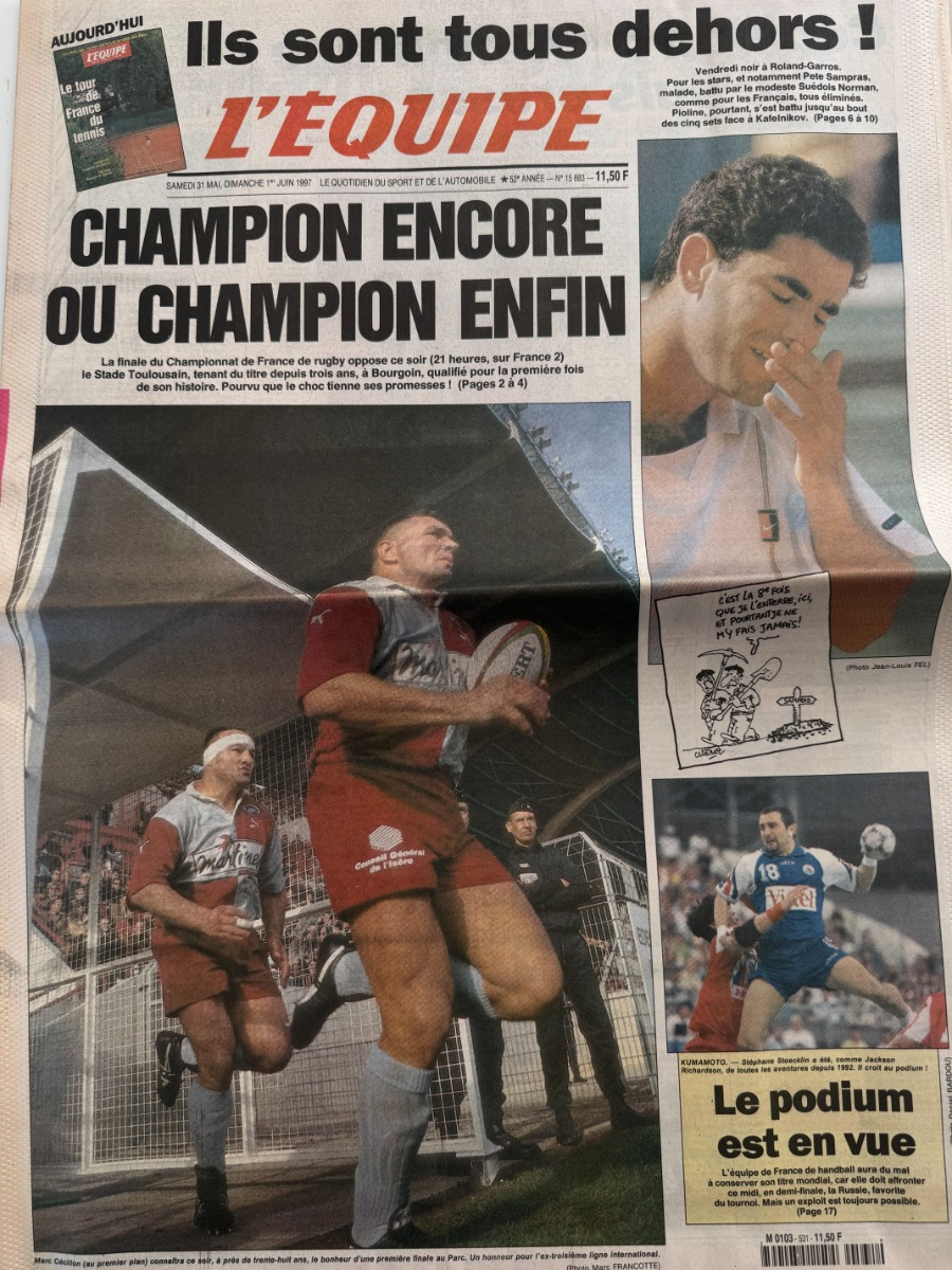 Journal l'équipe 31/05/1997 Finale Top 14 - Toulouse / Bourgoin - Rugby - - Journal L'Équipe authentique - Revue Vintage