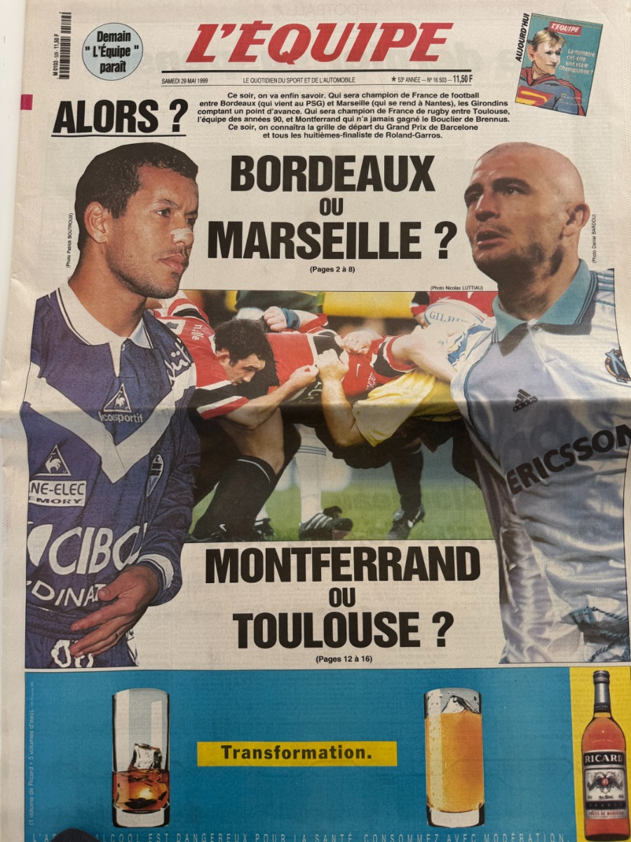 Journal l'équipe 29/05/1999 Finale Top 14 - Toulouse / Monferrand - Rugby - Journal L'Équipe authentique - Revue Vintage
