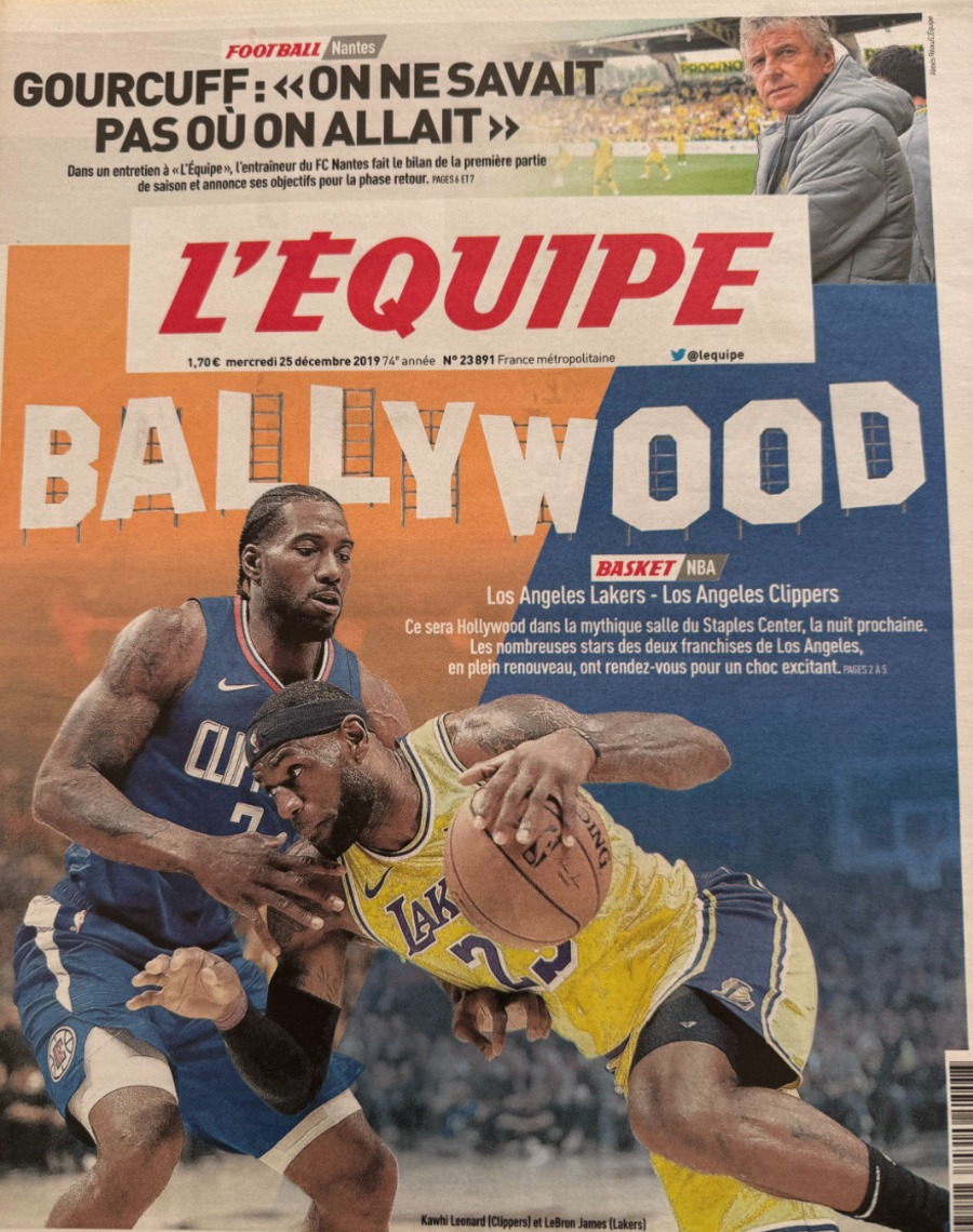 Journal l'équipe 25/12/2019 Ballywood - Los Angeles Lakers / Los Angeles Clippers - Basket - Journal L'Équipe authentique - Revue Vintage
