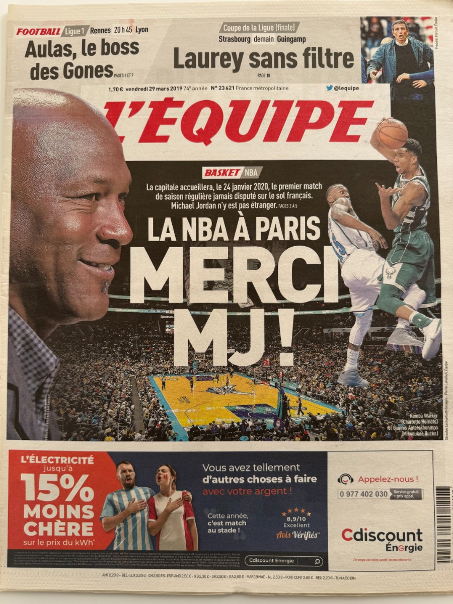 Journal l'équipe 29/03/2019 Merci Mickael Jordan - NBA a Paris - Journal L'Équipe authentique - Revue Vintage
