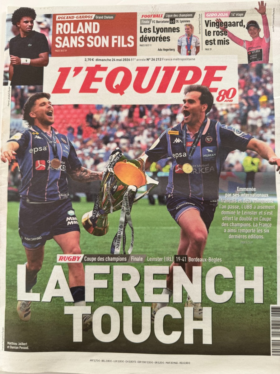 Journal l'équipe 24/05/2026 Finale Leinster / Bordeaux Bègles - Rugby - Journal L'Équipe authentique - Revue Vintage
