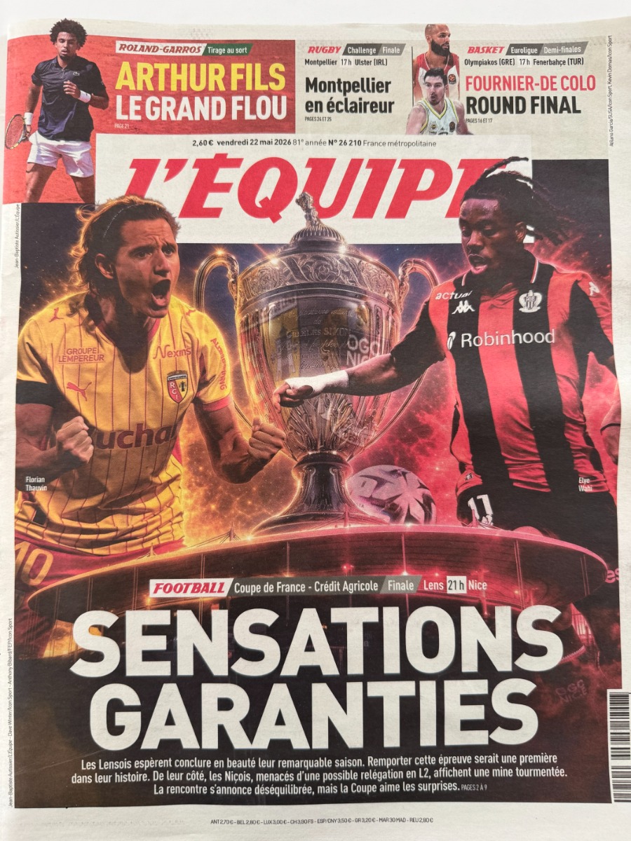 Journal l'équipe 22/05/2026 Finale Coupe de France Lens / Nice - Football - Journal L'Équipe authentique - Revue Vintage