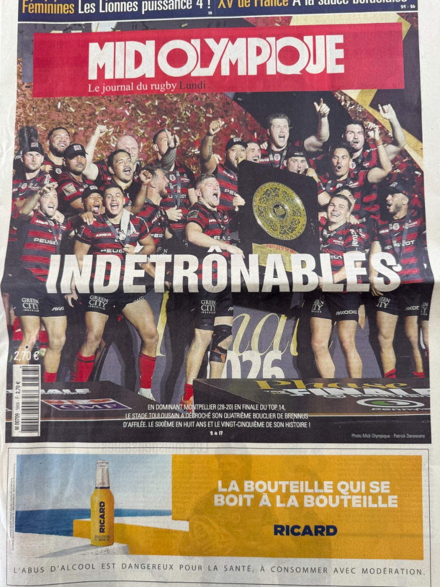Midi Olympique Juin 2026 Stade Toulousain remporte le Top 14  rugby Toulouse - Rugby authentique - Revue Vintage