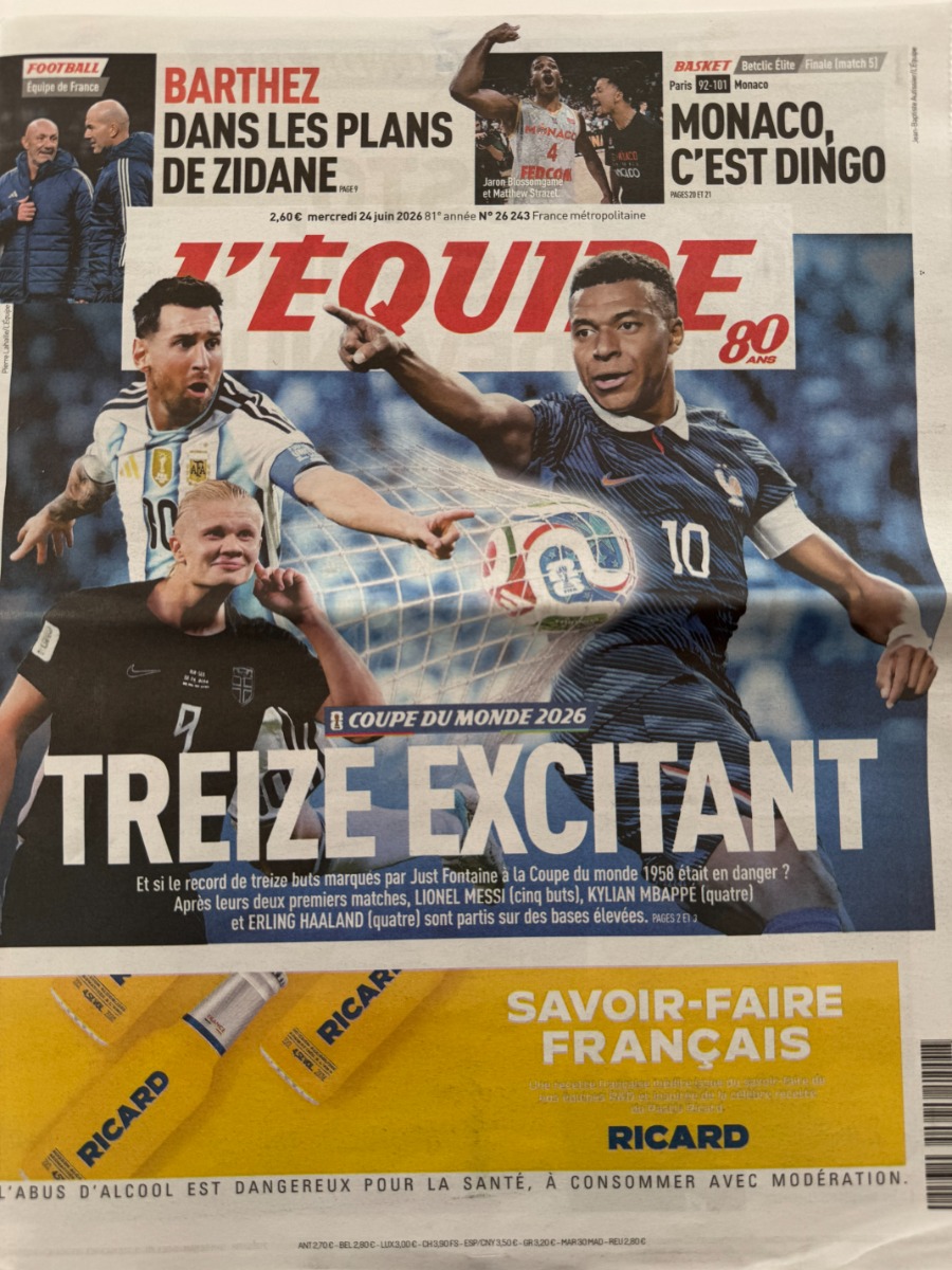 Journal l'équipe 24/06/2026 - Coupe du Monde de Football - Journal L'Équipe authentique - Revue Vintage