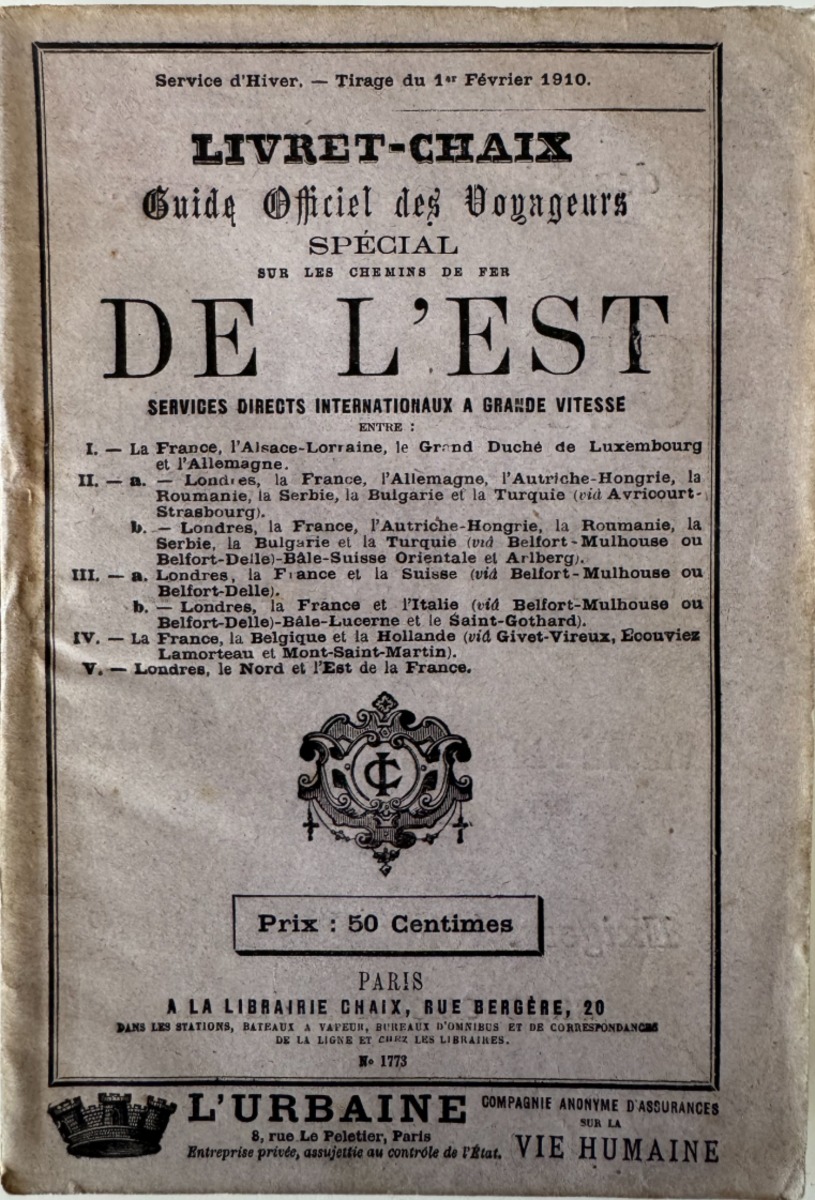1910 Indicateur Chaix au 1er février - Divers authentique - Revue Vintage