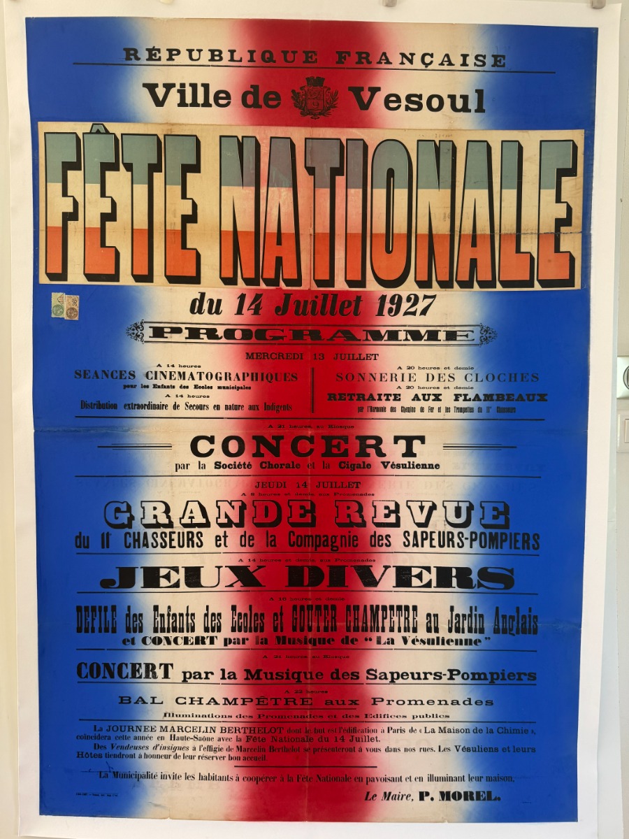 Affiche Ancienne Fête Nationale VESOUL 1927. - Haute-Saône authentique - Revue Vintage