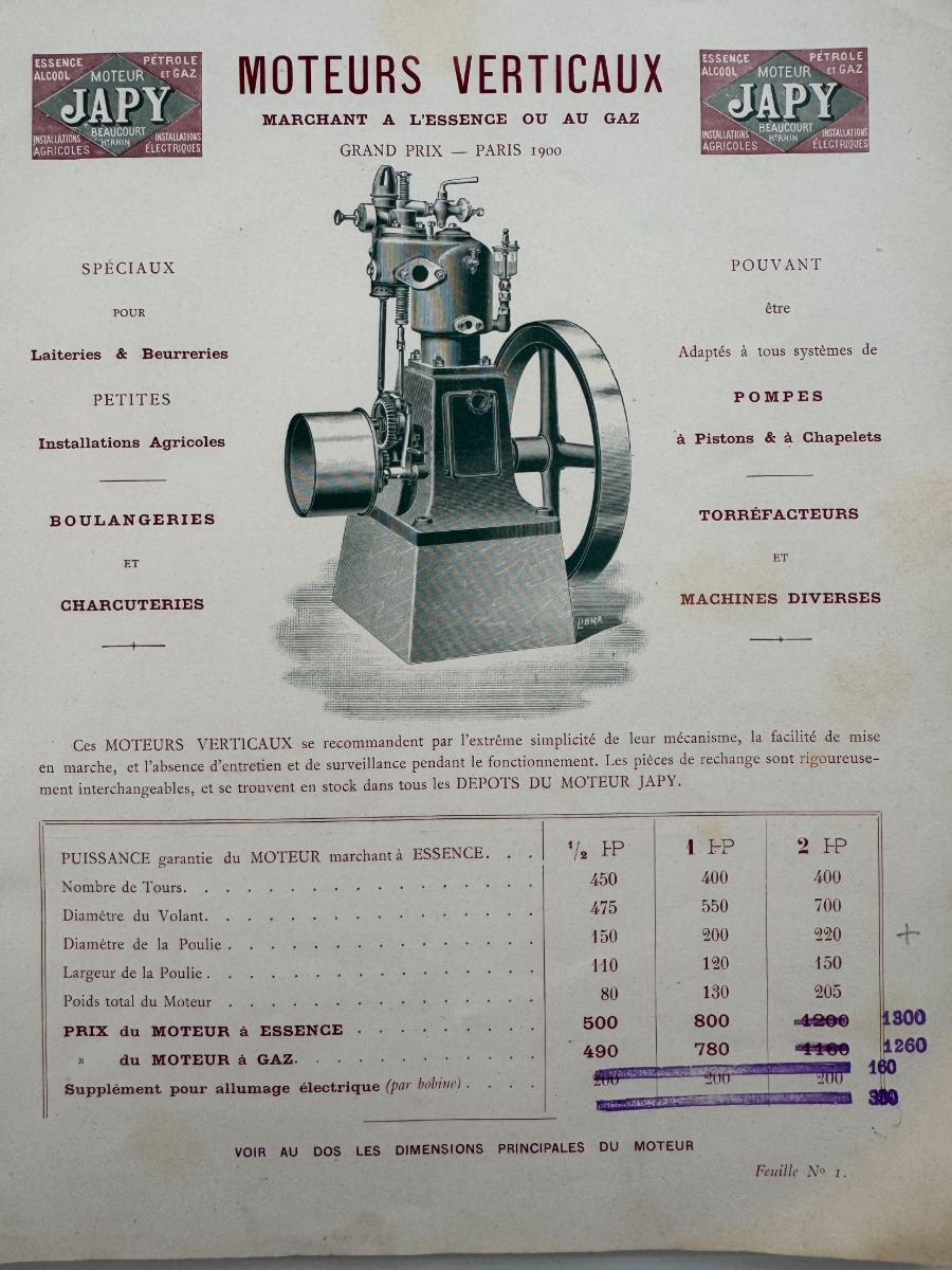1907 Catalogue Ancien Moteurs Verticaux JAPY - Beaucourt - Vue 2 - Divers